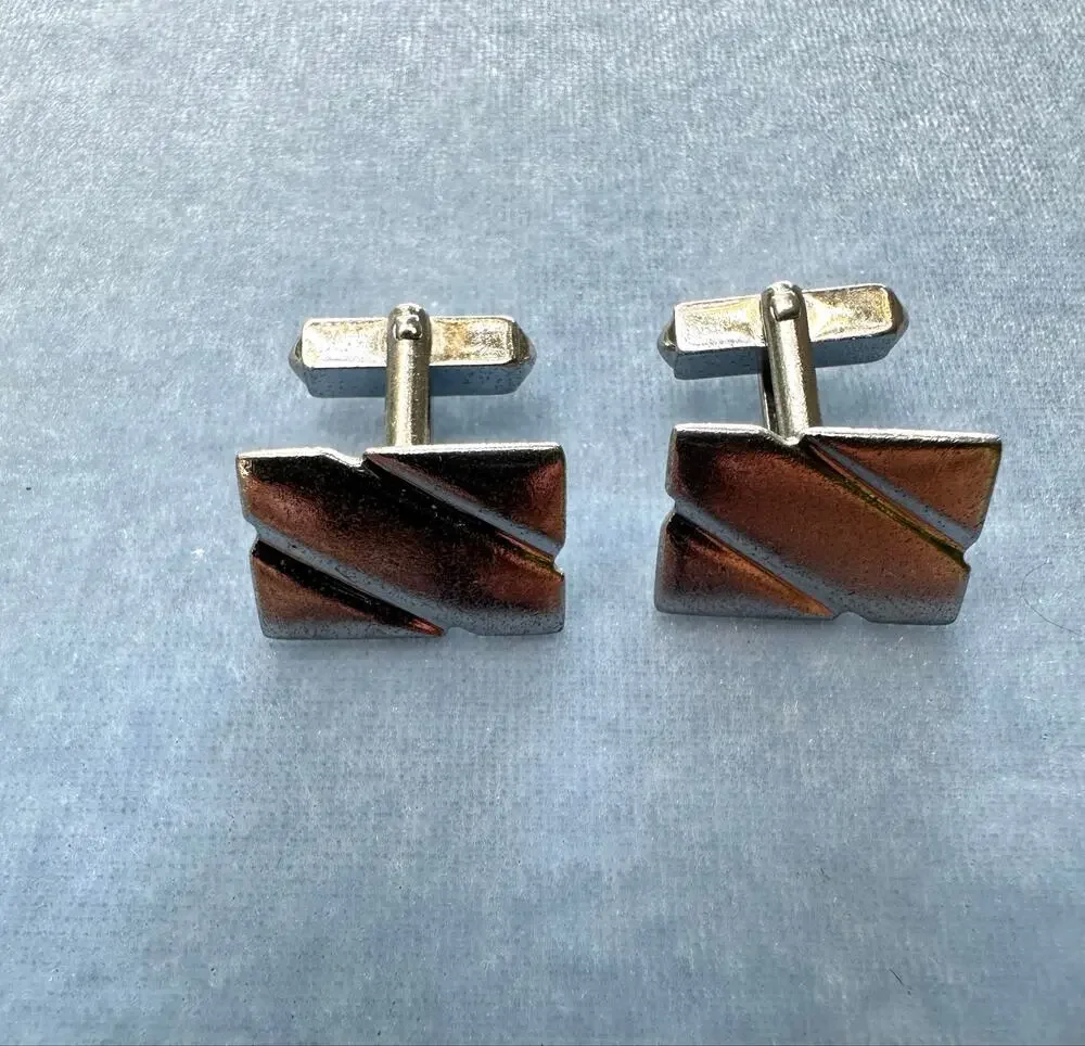 Sterling Silver Vintage Mid Century Modernist Geometric Cufflinks